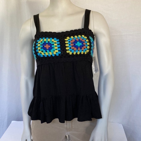 SO Junior’s Multicolor Crochet Baby Doll Size Medium Black Color Ruffle NWT - Picture 2 of 6